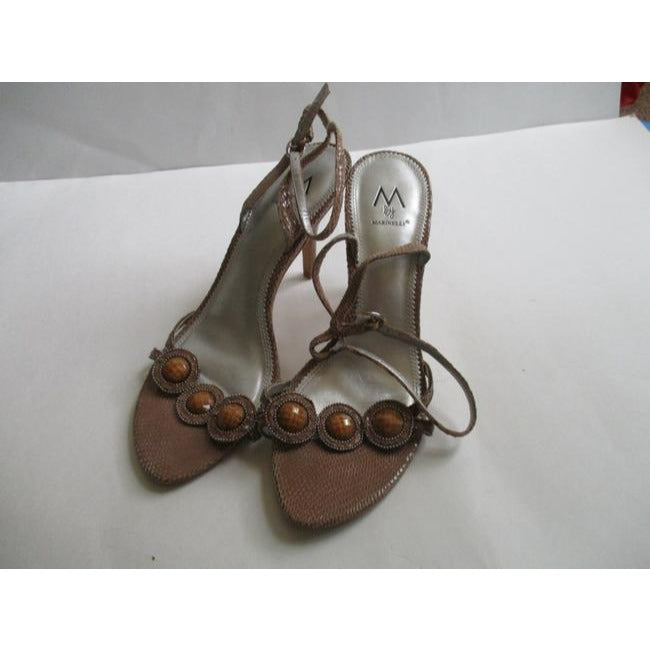 A Marinelli Beige M Boho Tan Lizard Open Heels Sandals Size Us