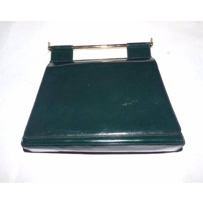 Gucci Patent Two Way Avant Garde Trapazoid Shaped Purse Green Leather Satchel