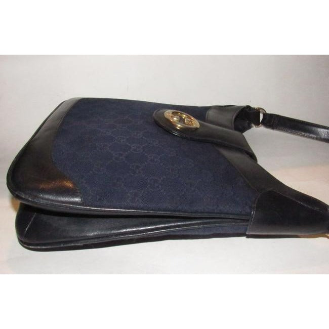 Gucci Navy Guccissima Print Canvas Black Leather