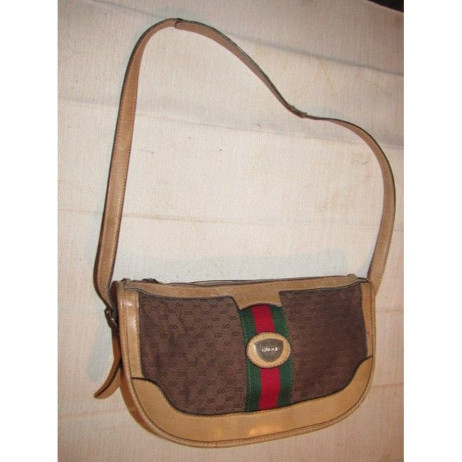 Gucci W Guccissima Canvas Leather Half Moon Shape Red Green Brown Micro G Bag