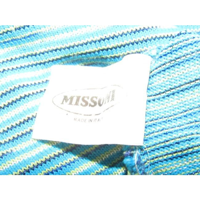 Missoni Turquoise With Lime Green White And Black Thin Striped Design Vintage Top