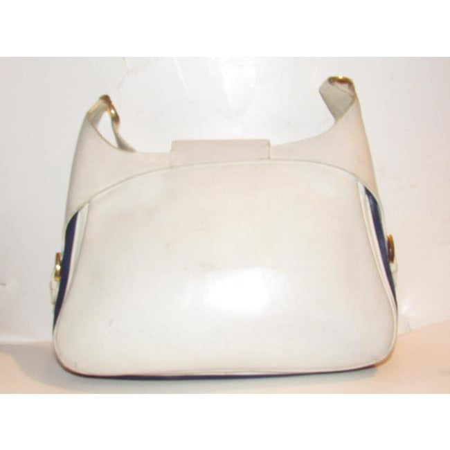 Gucci Vintage Pursesdesigner Purses White Leather With Red And Blue Striped Accents Canvas Shoulder