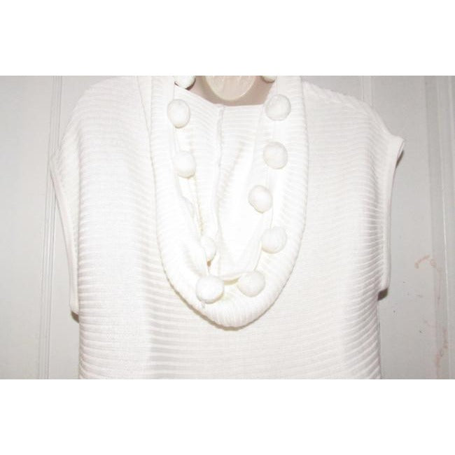 Trina Turk White With Textured Design And Pom Pom Accents At The Hem And Hood Top