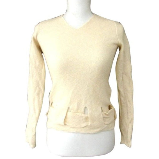 Fendi Sweater Ivory Wool With Cut Out Woven Design Sweater
