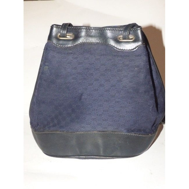 Gucci Navy Blue Micro G Logo Print on Midnight Blue Leather Bucket Bag