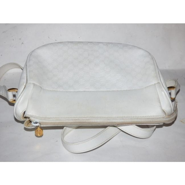 Gucci Webby Vintage Cross Body Crescent Shaped Purse White Micro Guccissima Leather And Coated Canvas