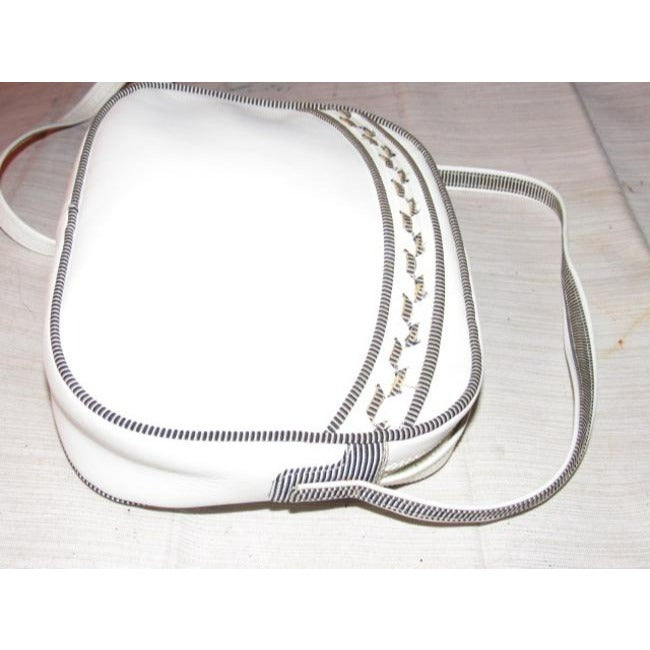 Gucci Vintage White Leather With Black And White Piping Cross Body Bag