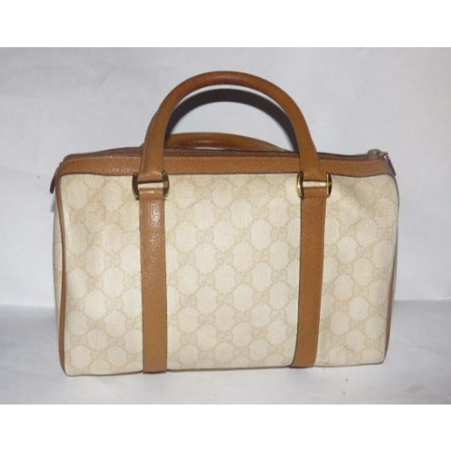 Gucci Vintage Doctor S Ivory And Camel Large G Logo Leather Coated Canvas Satchel