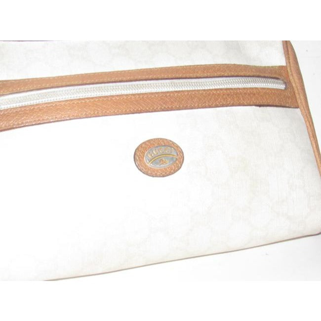 Gucci Webby Guccissima Print Purse Ivory With Tan Leather Coated Canvas Clutch