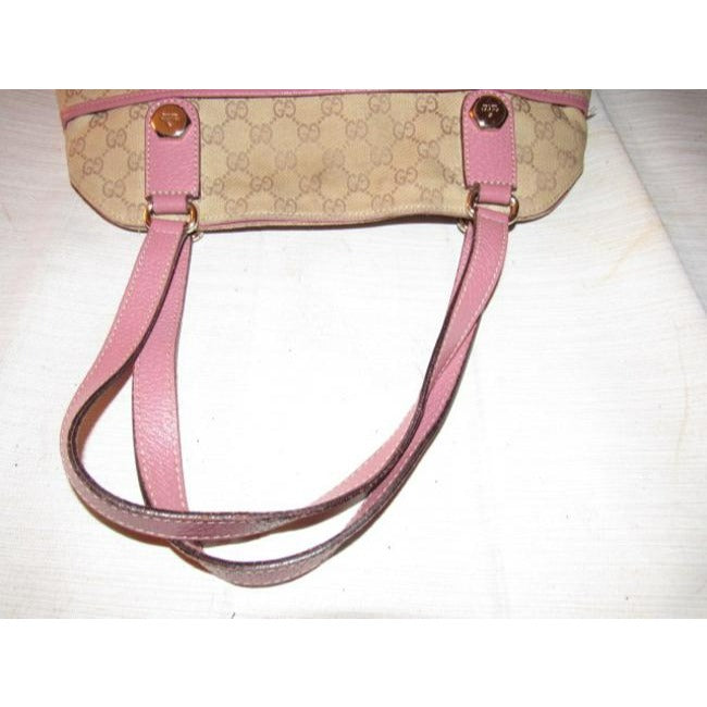 Gucci Vintage Brown Large Logo Print Canvas And Pink Leather