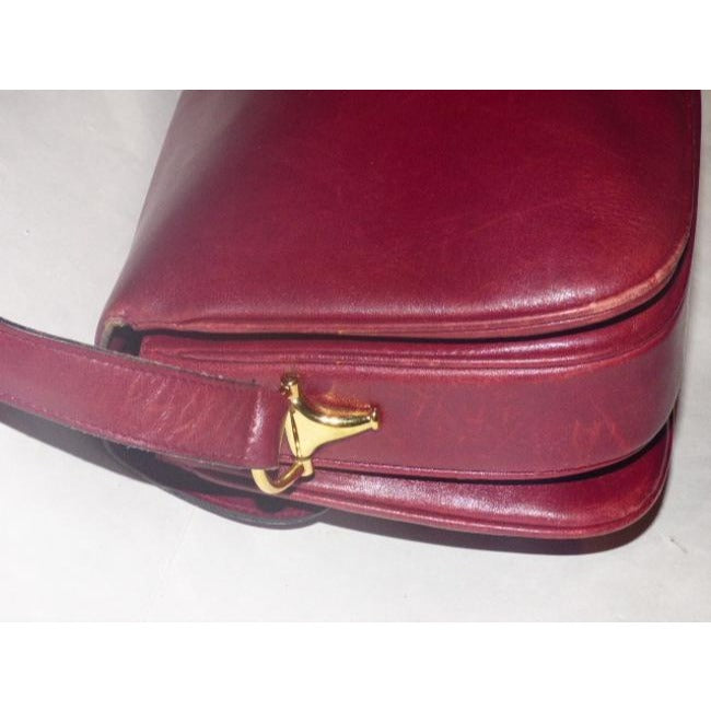 SOLD! Gucci Horsebit W Clasp Burgundy Leather Shoulder Bag