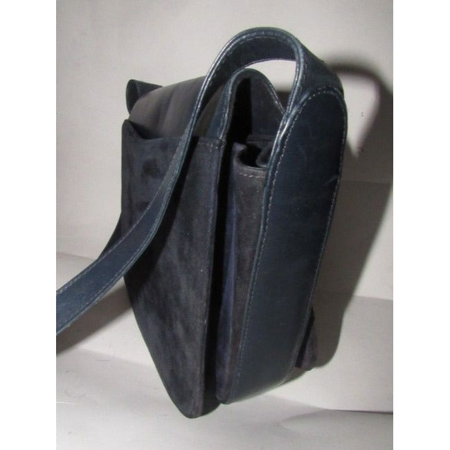 Gucci Vintage Navy Leather And Grey Suede Shoulder Bag