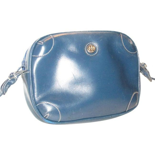 Gucci Vintage Cobalt Blue Leather With White Contrast Stitching