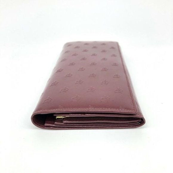 Dior Dark Red Leather Wallet w Embossed Oblique Trotter Print