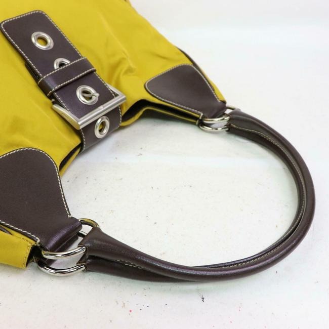 Prada Purse Yellow Canvas And Brown Leather With Chrome Hardware Satchel