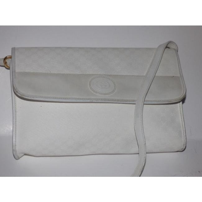 Gucci Vintage White Small G Logo Coated Canvas Leather Cross Body