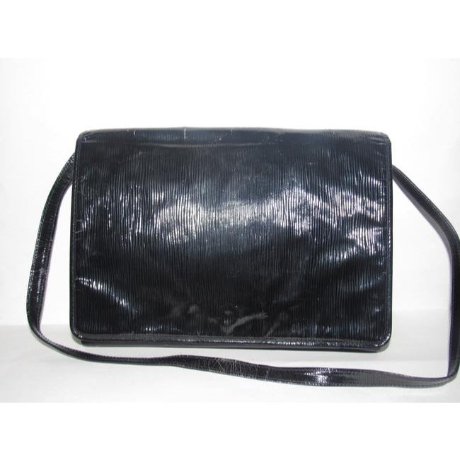 Fendi Early Two Way Clutch Style Purses Black Lacquered Or Patent Leather With A Linear Design Shoul