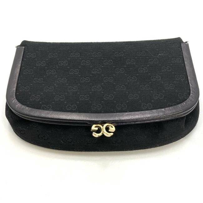 Gucci Vintage Boxy Hinged Top Black Micro Guccissima Print Silk And Leather Clutch