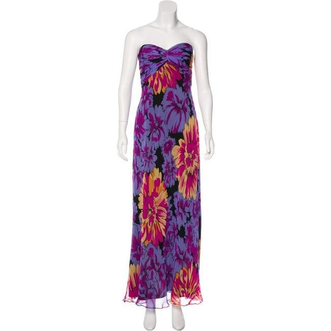 David Meister Multi Colored Print Silk With A Rusched Strapless Top