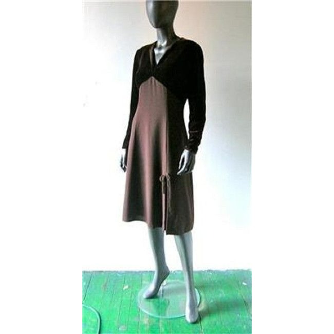 Emanuel Ungaro Brown Velvet And Wool Crepe Vintage Mid Length Cocktail Dress