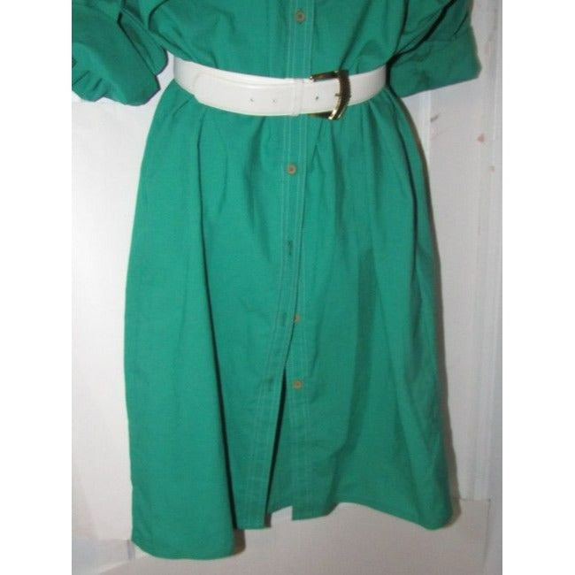 Oscar De La Renta Green With White Contrast Stitching Vintage Mid Length Dress