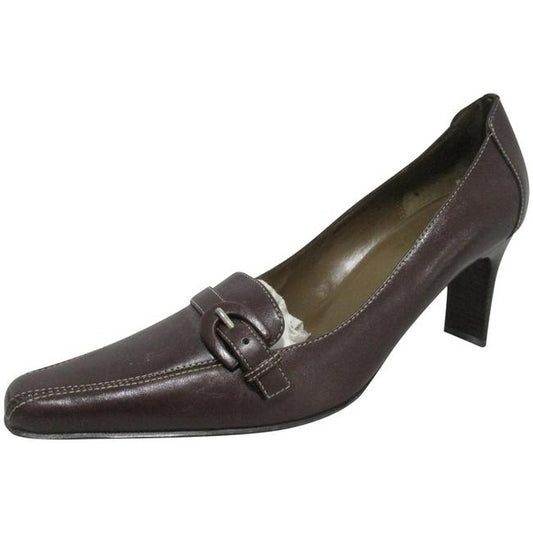 Ak Anne Klein Brown Leather Upper Squared Pointed Pumps Size Us