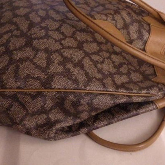 YSL Vintage Pewter Abstract Leaf Design & Taupe Leather XL Satchel