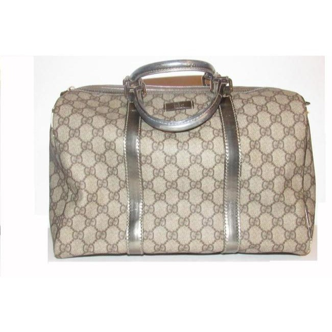 Gucci Joy Boston Bag Guccissima Canvas Leather Gg Supreme Tan G Print Metallic Coated