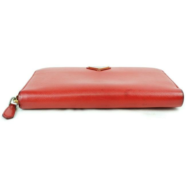 Prada True Red Saffiano Leather Xl Zip Around Style Continental Wallet