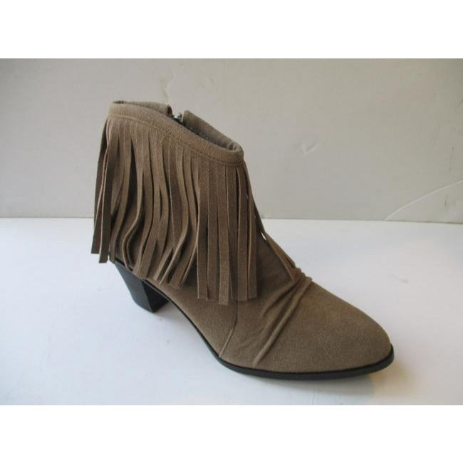 Bucco Tan Suede Round Pointed Toe Fringe Ankle Bootsbooties Size Us