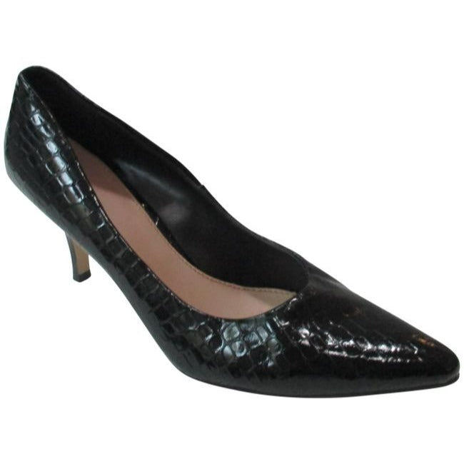 Cato Black Patent Croc Stacked Heel Pumps Size Us