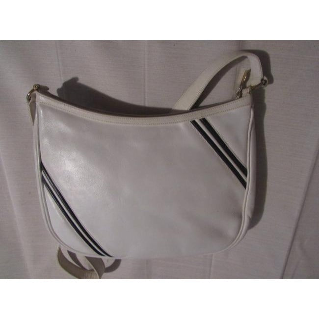 Gucci Gg Supreme Hobo With Dimensional Diagonal White Leathernavy Stripes Shoulder Bag