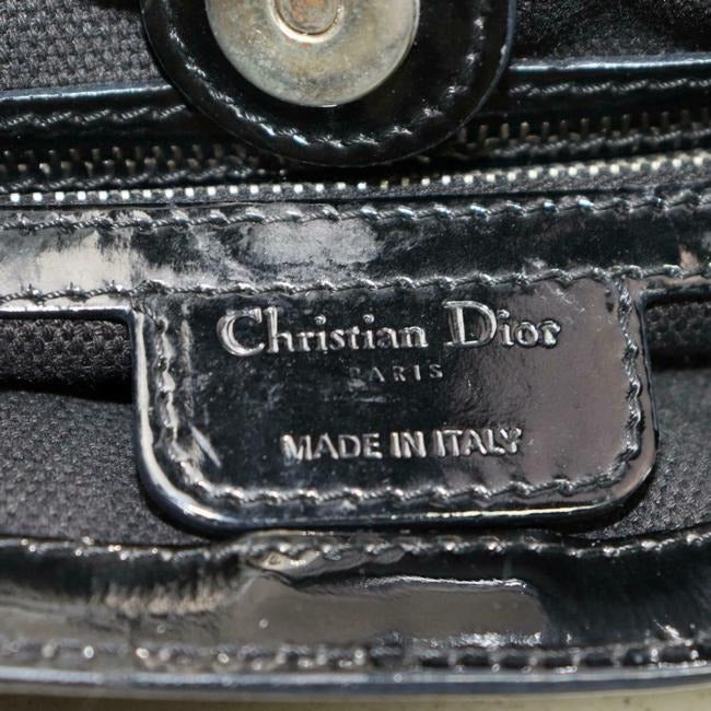 Dior Satchel Or Black Glossy Embossed Trotter Logo Print Enamel Leather Patent Tote