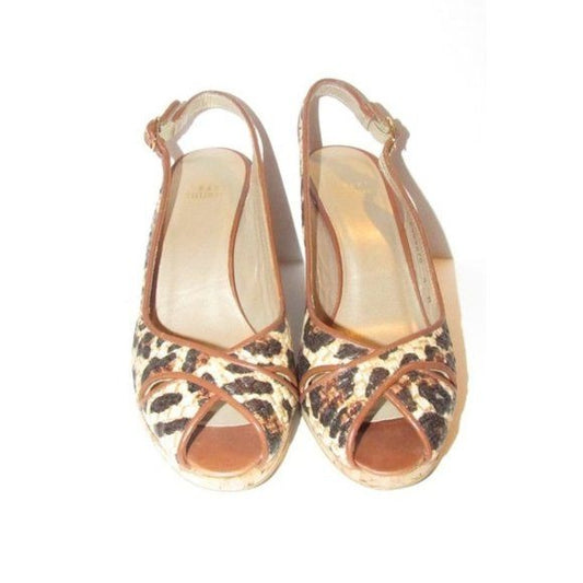 Stuart Weitzman Leopard Leather Cork Wedge Sandals