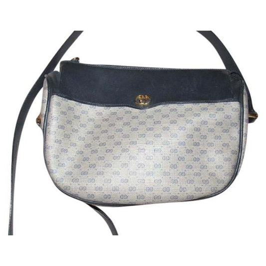 Gucci Vintage Purses Blue Leather And Gg Leather Cross Body Bag