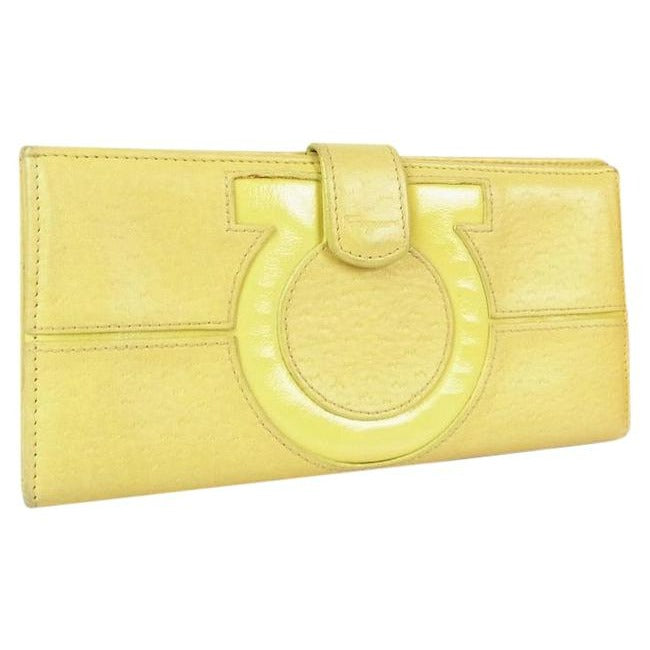 Salvatore Ferragamo Pale Yellow Patent Leather And Leather Vintage Wallet