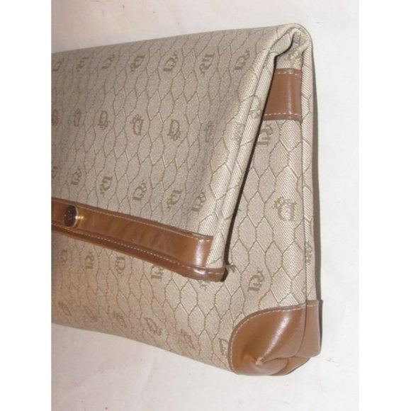 Vintage Dior XL Fold-over Clutch in Dior's Honeycomb Print Coated Canvas in Shades Of Brown