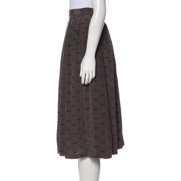 CHRISTIAN DIOR Olive Brown Silk Polka Dot Midi Skirt