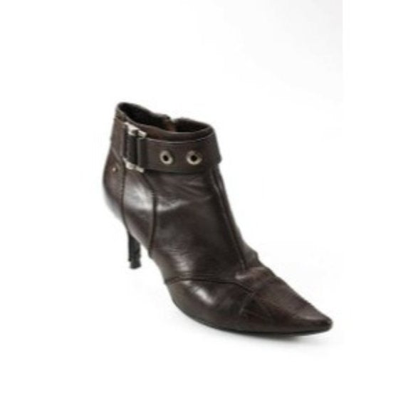 Dior Chocolate Brown Leather Ankle Boots with Chrome Grommet, Ankle Straps, and 3" Heels