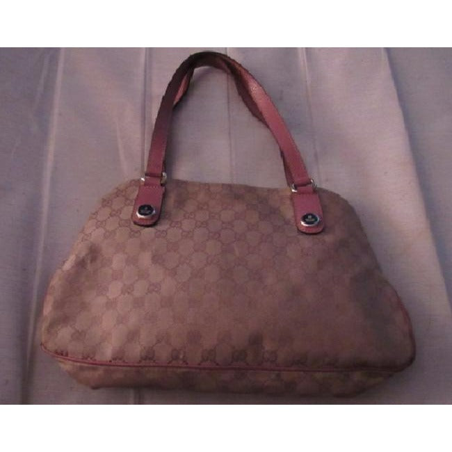 Gucci Vintage Brown Large Logo Print Canvas And Pink Leather