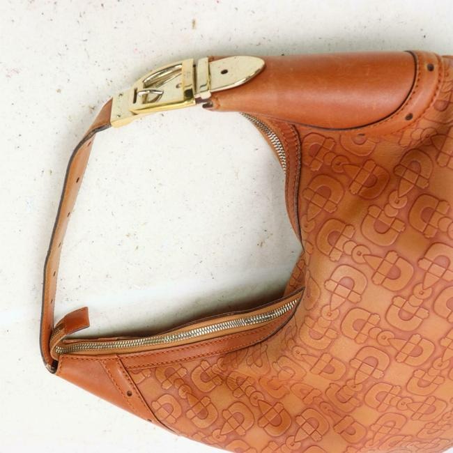 Gucci Brown Embossed Horse-Bit Design Leather Hobo Bag