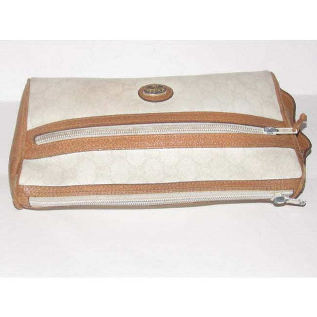 Gucci Webby Guccissima Print Purse Ivory With Tan Leather Coated Canvas Clutch