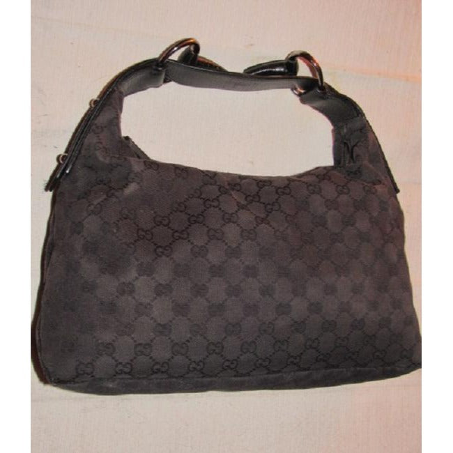 Gucci Horsebit Xl Guccissima Print Canvas Leather Accent Purses Black Leather Hobo Bag