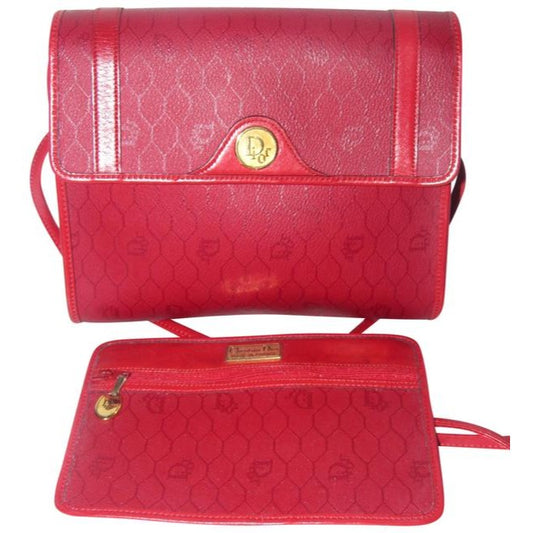 Dior Vintage Red Honeycomb Print Leather Cross Body Bag & Wallet