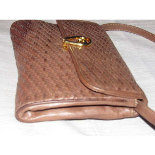 Gucci Vintage Woven And Smooth Two Way Style Purse Brown Leather Shoulder Bag