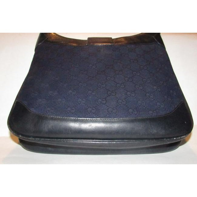 Gucci Navy Guccissima Print Canvas Black Leather