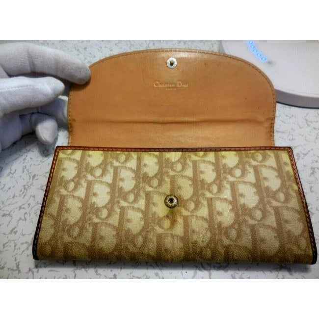 Dior Light Brown Trotter Print XL Wallet W Pink Enamel Heart