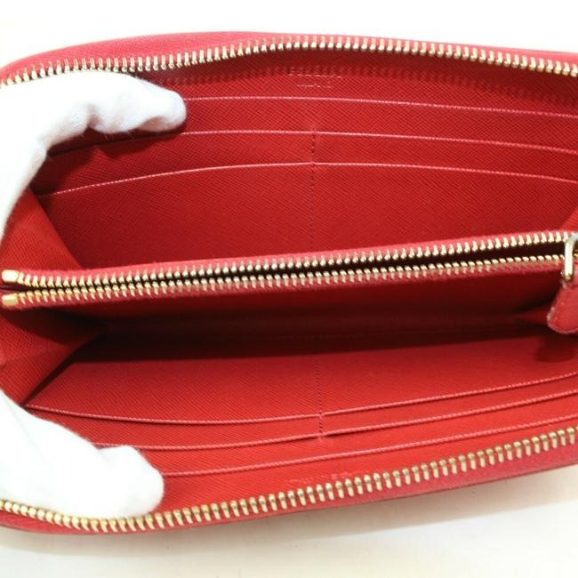 Prada True Red Saffiano Leather Xl Zip Around Style Continental Wallet