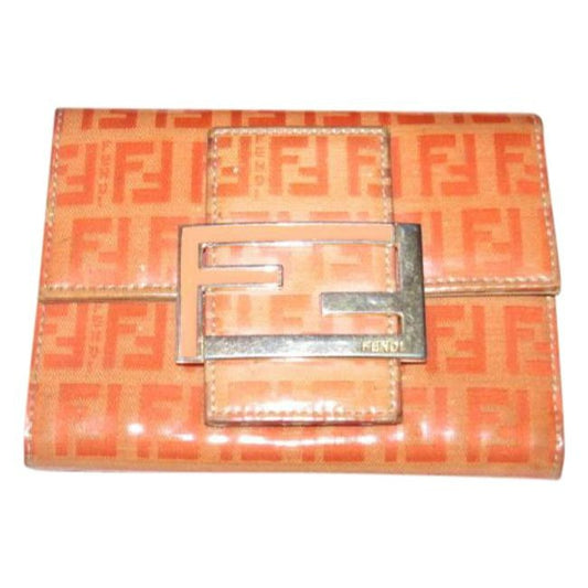 Fendi Orange Zucchino Print & Taupe Leather Wallet