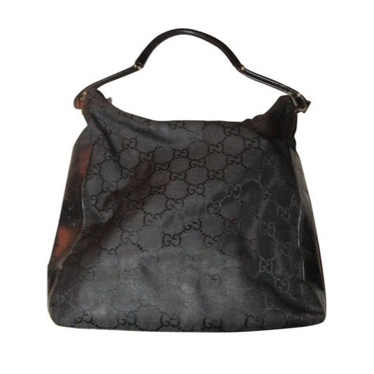 Gucci Vintage Large G Logo Print Canvas And Black Leather Accents Hobo Bag